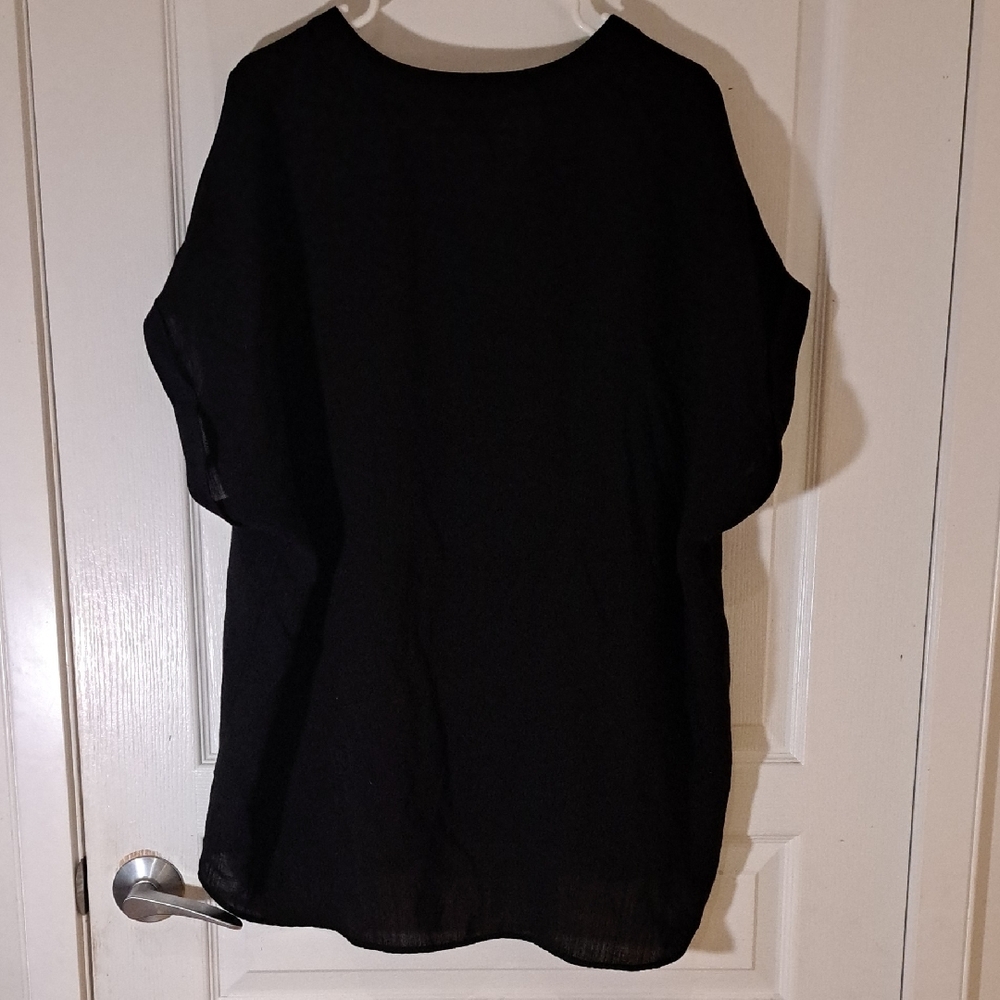 152 - RACHEL by Rachel ROY lightweight Women's Black V-Neck Short Sleeve Blouse - Picture 8 of 10